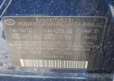 2011 Hyundai Sonata Limited from USA, damaged, VIN 5NPEC4AC1BH018624